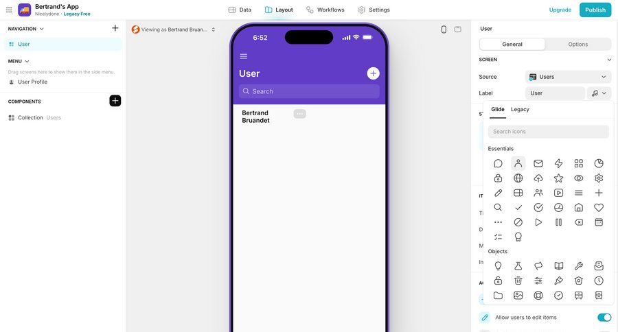 Glide
			 data management settings sidebar navigation user management delete user profile menu ui page example