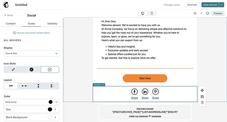 Mailchimp
			settings content editor messaging design editor email marketing ui page example