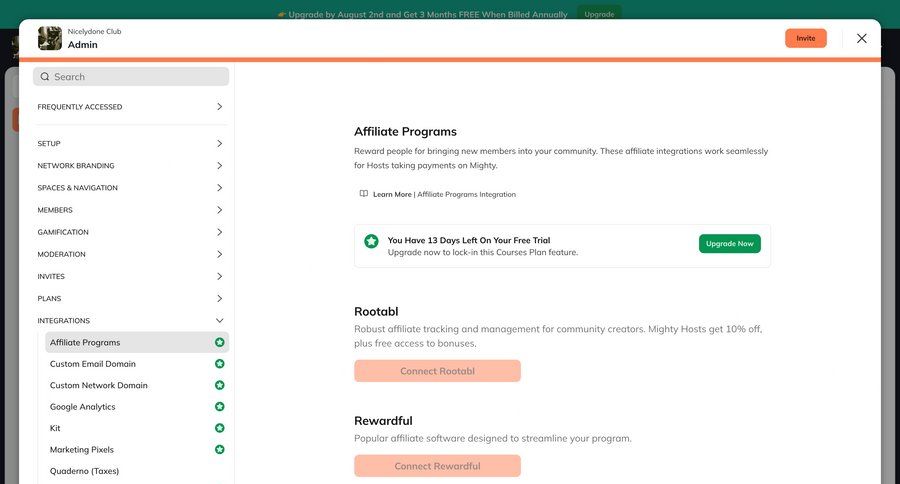 Mighty
			 settings onboarding account setup progress indicator integration management content hierarchy hierarchical navigation configuration screen ui page example