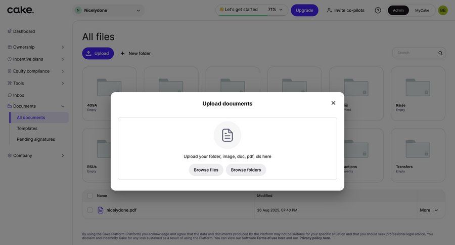 Cake
			 document management file upload modal upload documents ui page example