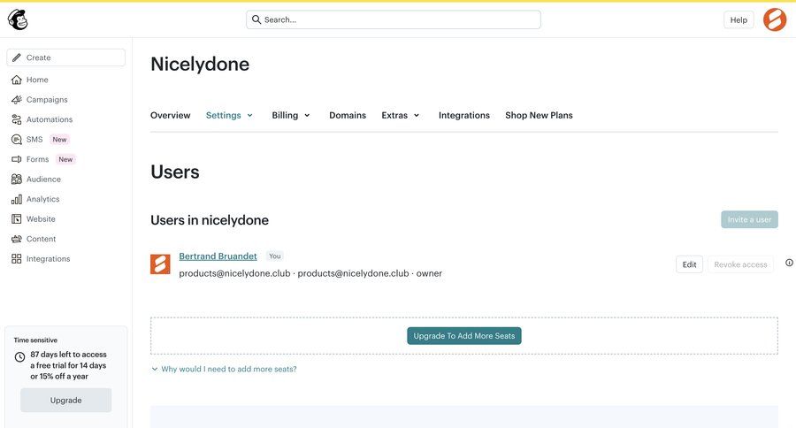 Mailchimp
			 user management ui page example