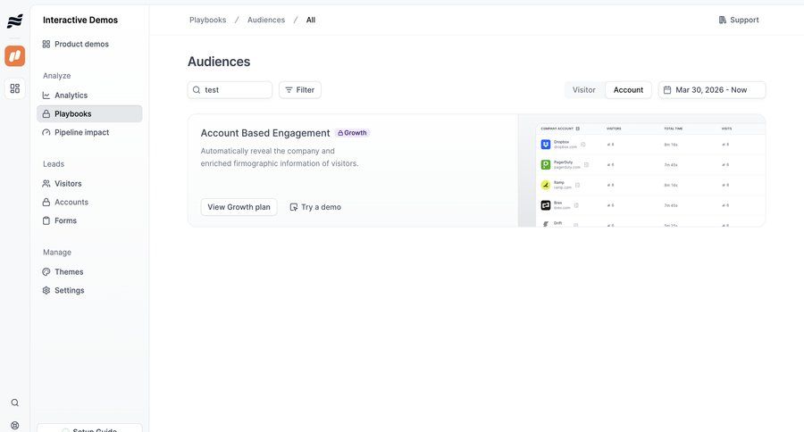 Navattic
			 audience management paywall b2b saas ui page example