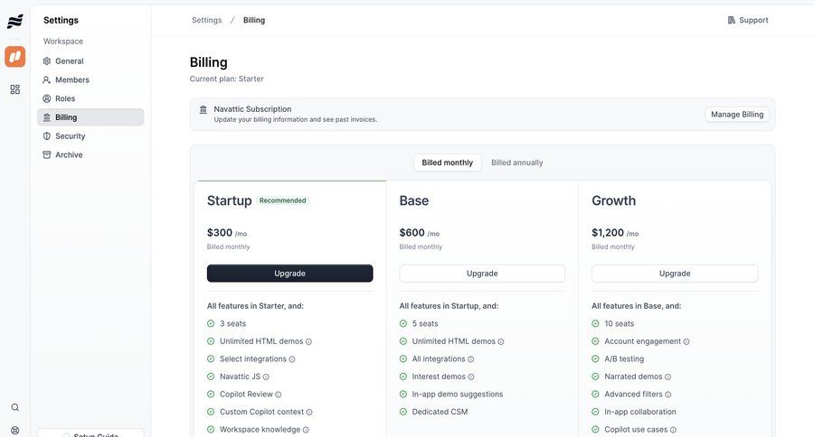 Navattic
			 subscription management plan comparison ui page example