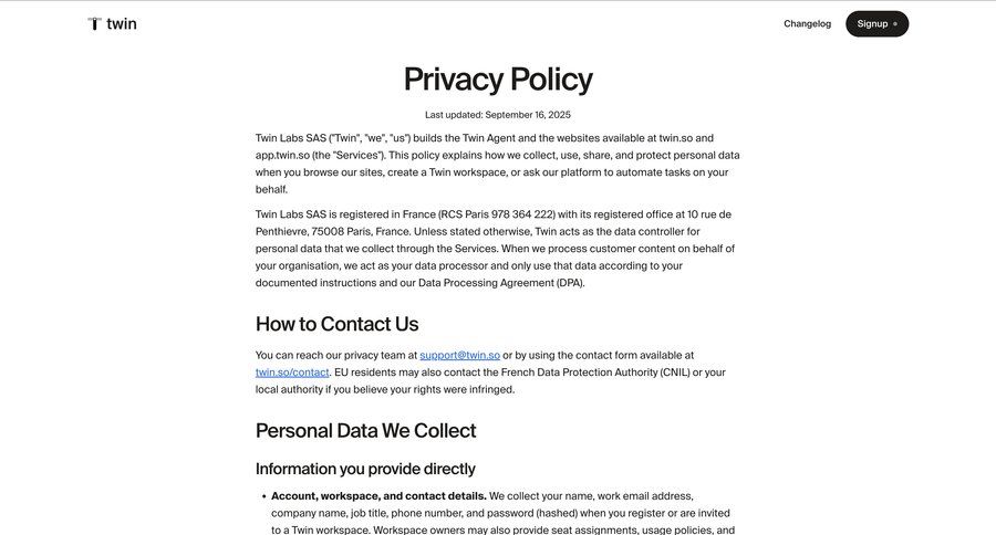Twin
				privacy policy ui page example