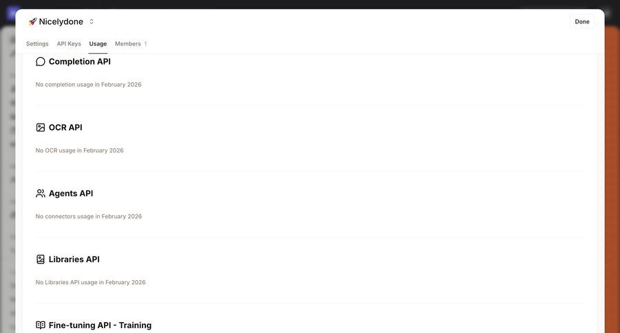 Mistral
			 workspace settings api management ui page example