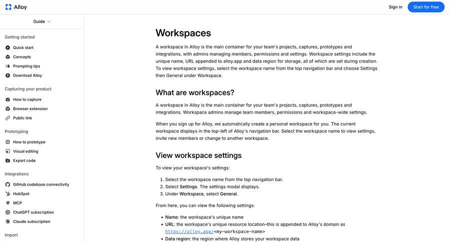 Alloy
			workspace settings workspace settings knowledge base documentation ui page example