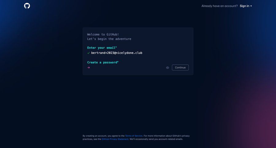 Github
				signup page example