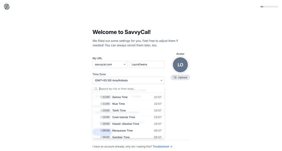 SavvyCal
				onboarding page example