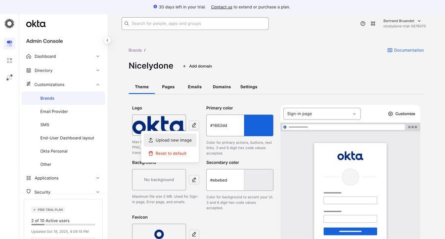 Okta
				settings ui page example