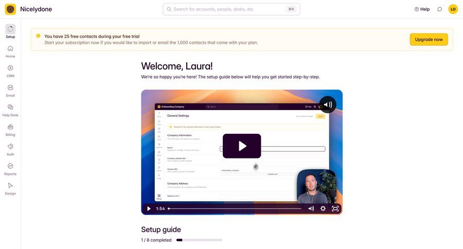 Outseta
			 dashboard sidebar navigation onboarding account setup progress indicator progress tracking integration setup progress bar ui page example