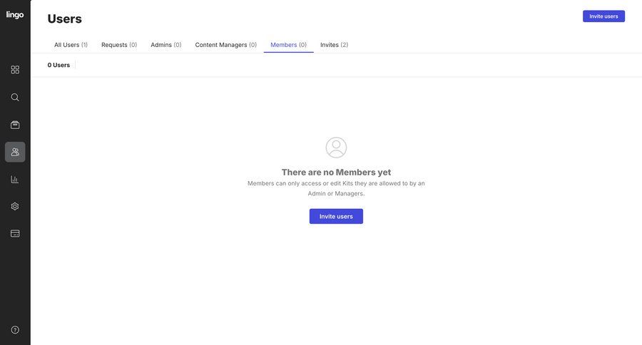 Lingo
			 team collaboration dashboard user management user settings empty state message ui page example