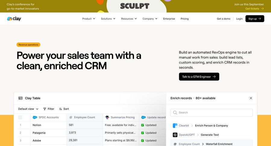 Clay
			 data integration lead scoring ui page example
