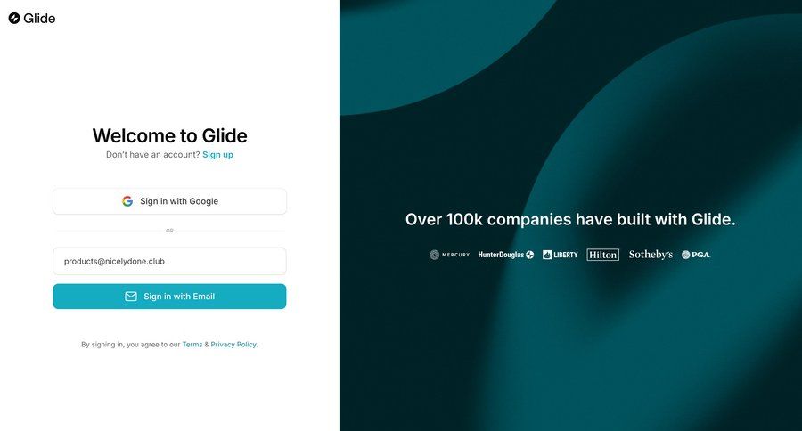 Glide
			 user authentication account creation authentication login sign in ui page example