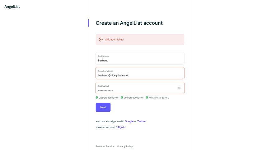 Angellist
				signup page example
