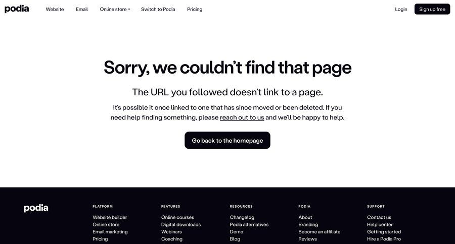 Podia
			 alternatives page not found not found lost ui page example