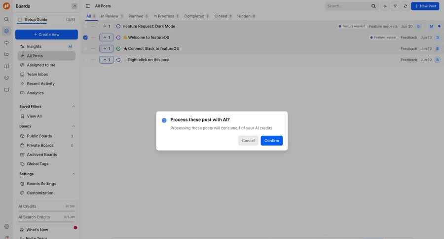 FeatureOS
			 sidebar navigation artificial intelligence confirmation confirmation message ui page example