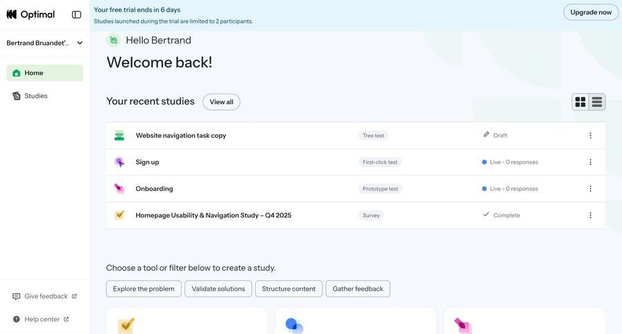 Optimal
			 dashboard user research research ui page example