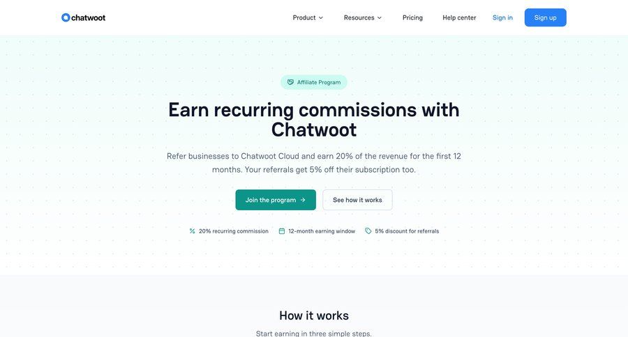 Chatwoot
			 affiliate program ui page example