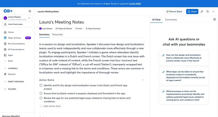 Otter
			 collaboration team collaboration sidebar navigation design right sidebar call transcript sidebar menu tips review meeting summary transcript localization ui page example