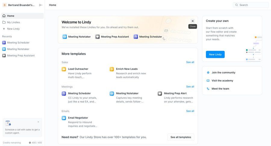 Lindy
			 dashboard onboarding automation templates template library template selection sidebar ui page example