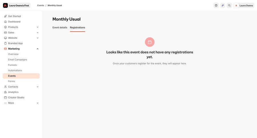 Kajabi
			 e-commerce sidebar navigation customer engagement empty state message sidebar blank state void blank non-ideal state empty page prompt event management ui page example