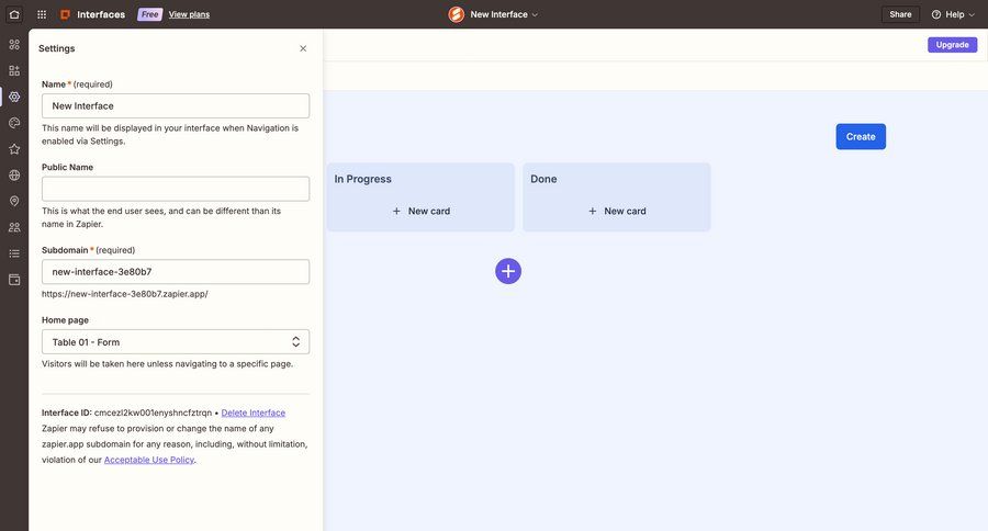 Zapier
			 configuration settings onboarding form split screen data entry create ui page example