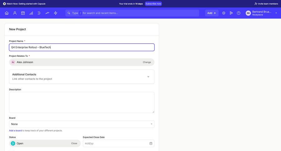 Capsule
			 project management form tagging project creation create date picker ui page example
