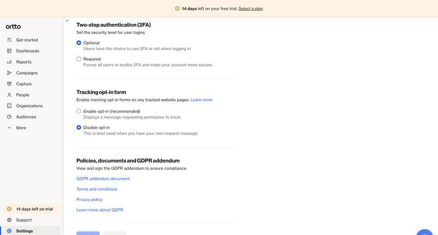 Ortto
			 sidebar settings form security sidebar navigation account management account settings account setup configuration privacy settings save changes cancel changes gdpr compliance ui page example