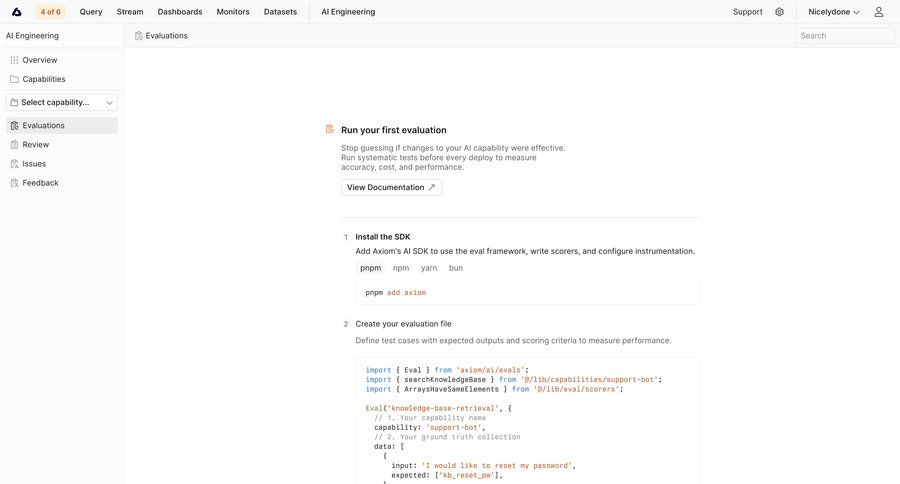 Axiom
			 getting started code snippet ui page example