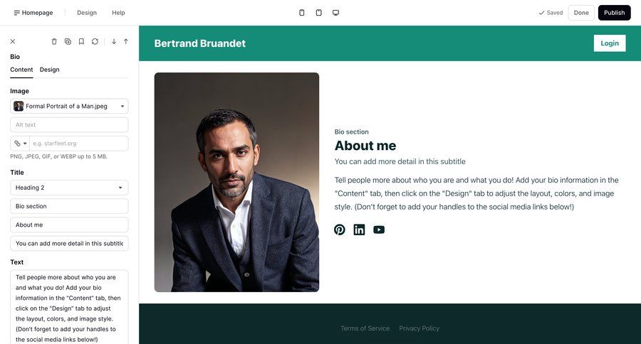 Podia
			 content management e-commerce editor upload image profile page profile creation ui page example
