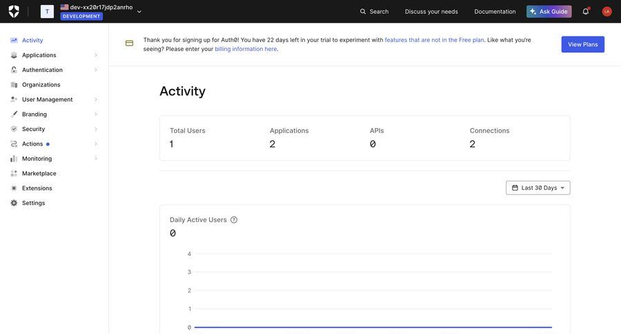 Auth0
			 dashboard sidebar navigation account setup user activity sidebar data visualization monitoring recent activity social feed newsfeed activity stream analytics ui page example