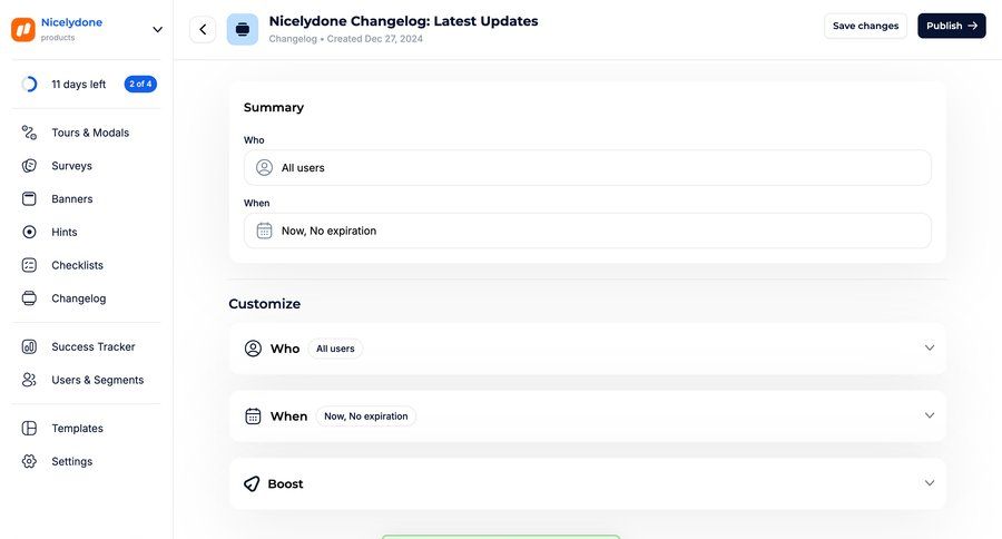 Jimo
			 configuration settings sidebar navigation form customize save changes sidebar changelog update summary ui page example