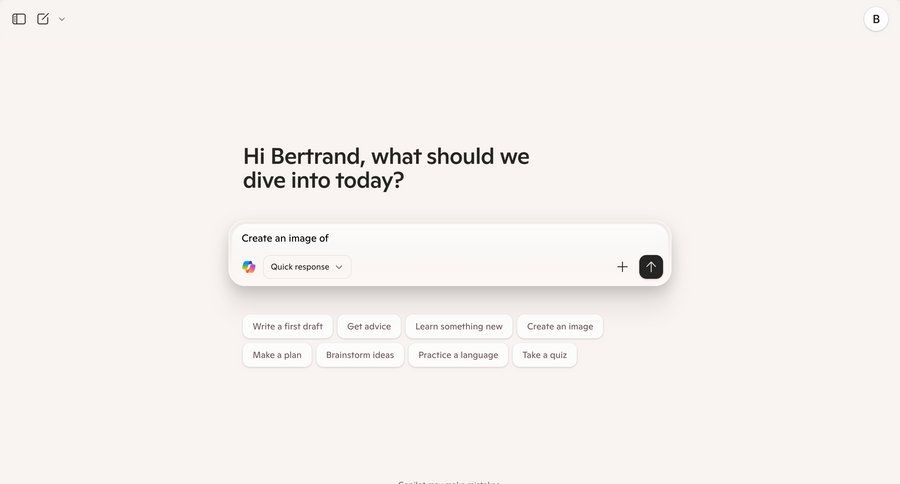 Copilot
			 artificial intelligence onboarding homepage quick actions ui page example