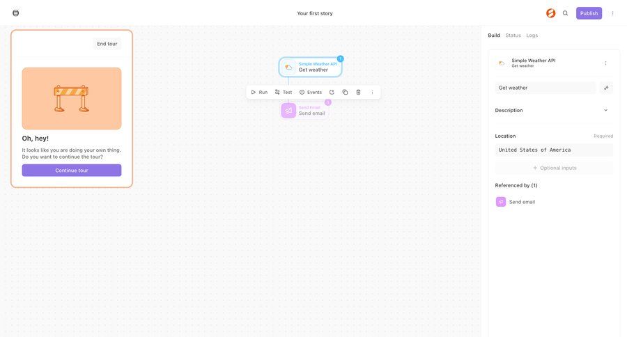 Tines
			 configuration workflow onboarding form automation workflow builder workflow automation workflow creation drag and drop workflow configuration onboarding modal workflow screen rounded corners tutorial guide sidebar create integration guided tour modern configuration screen api integration data integration ui page example