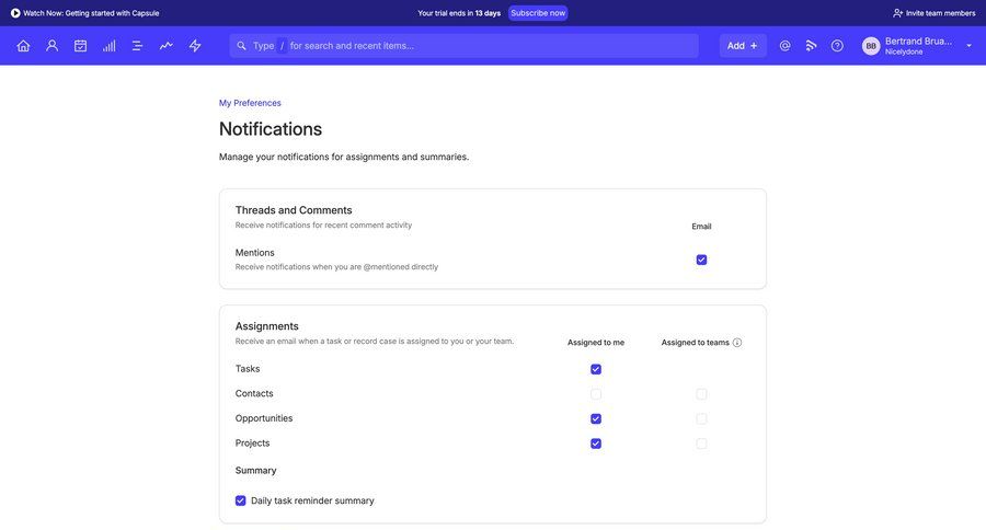 Capsule
			 settings form notification management content hierarchy preferences ui page example