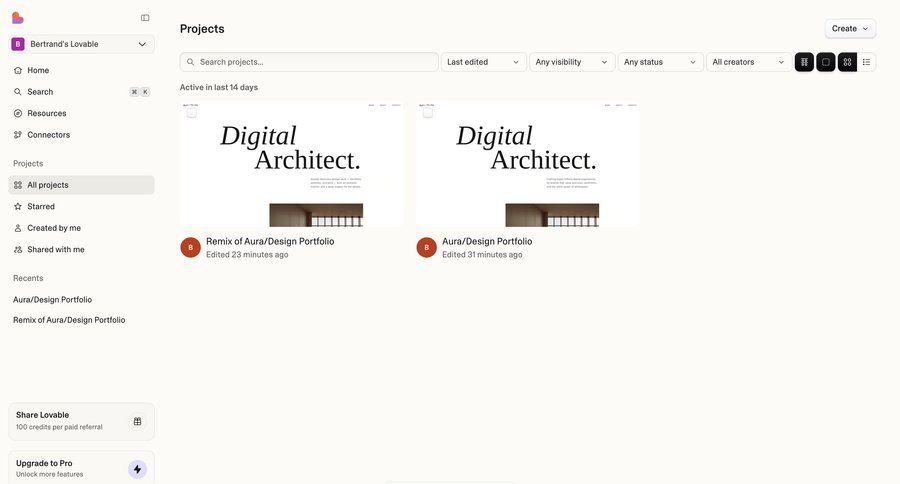 Lovable
			create bulk actions project management sidebar navigation ui page example