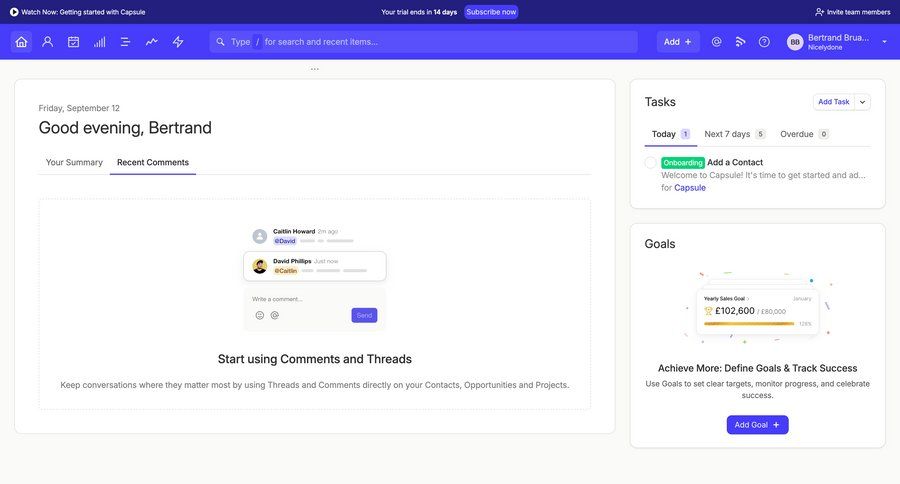 Capsule
			home onboarding activity feed task management dashboard project management communication ui page example
