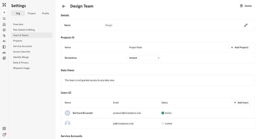 Mixpanel
			 team management organization settings user access control ui page example