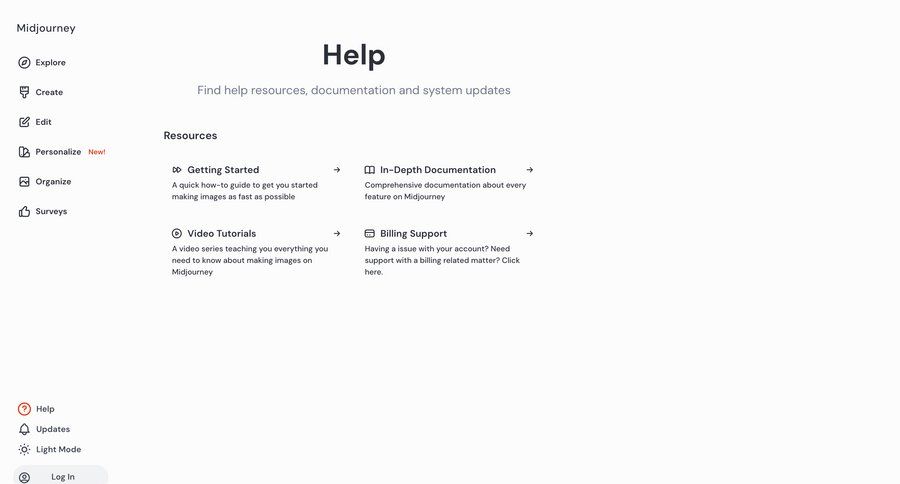 Midjourney
				support / help center ui page example