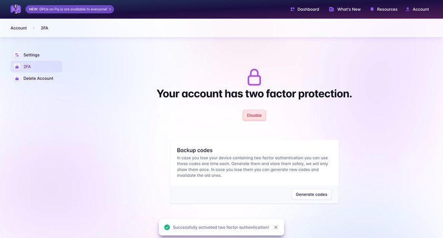 Fly
			 authentication rounded corners user profile sidebar user authentication settings security account management account settings account setup confirmation message account security generate 2fa mfa ui page example