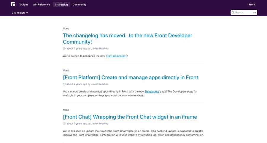 Front
			 changelog update pagination option menu ui page example
