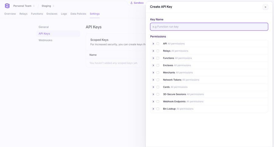 Evervault
			 modal screen configuration settings form permission management api management security parameters create version control permissions ui page example