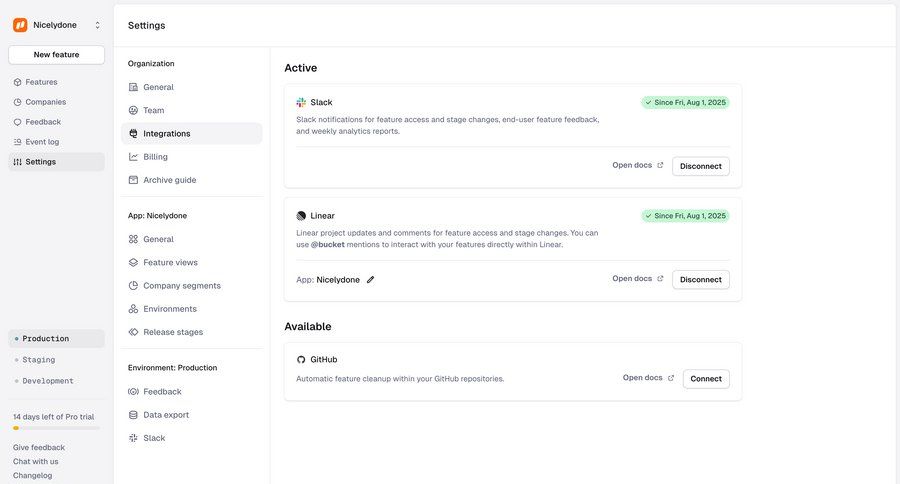 Reflag
			 configuration settings sidebar navigation integration management sidebar ui page example