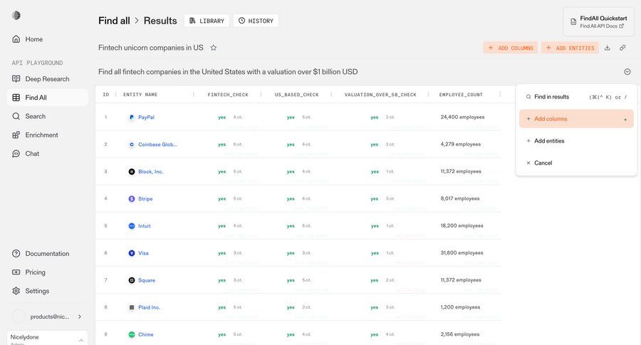 Parallel
			 finance fintech data display table data grid search results ui page example