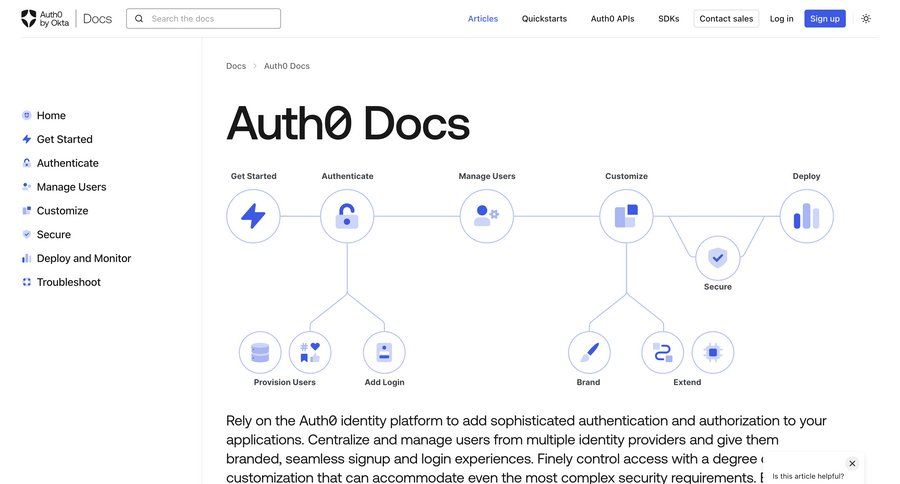 Auth0
			 newsletter signup documentation developer portal sdk integration docs extend trial features management doc ui page example