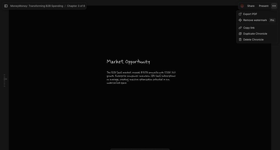Chronicle
			 delete finance export document sharing full-screen layout menu duplicate ui page example