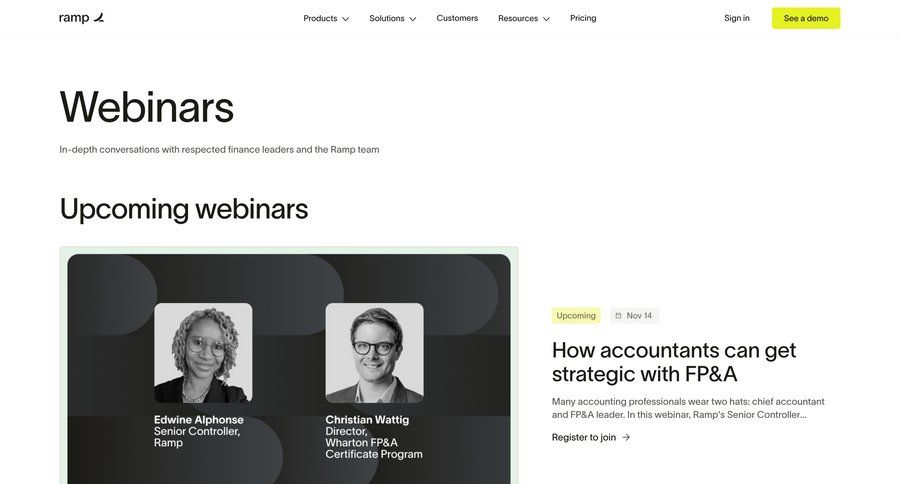 Ramp
			webinars download report order tracking call recording pricing calculator ui page example