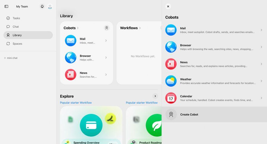 Cobot
			 dashboard workflow management team workspace sidebar ui page example