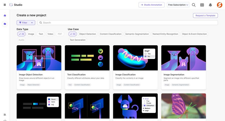 Scale
			 dashboard project management artificial intelligence grid onboarding project setup full-screen layout project creation template selection machine learning create ui page example