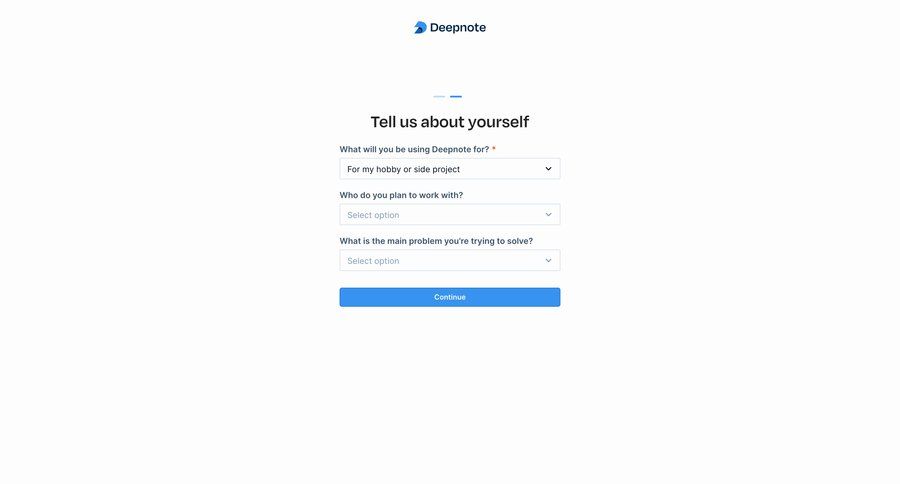 Deepnote
				onboarding page example